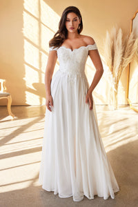 Dina Wedding Dress Off the Shoulder with Chiffon Skirt C7258KR-White