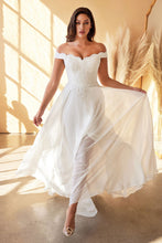 Load image into Gallery viewer, Dina Wedding Dress Off the Shoulder with Chiffon Skirt C7258KR-White
