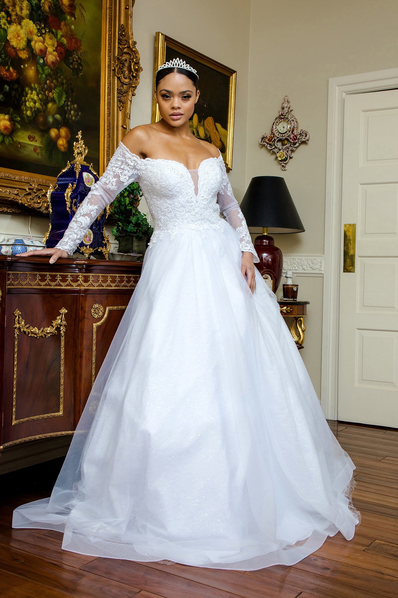 Wedding dress off clearance shoulder long sleeve