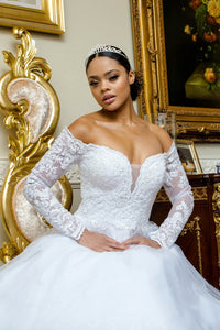 Alondra Wedding Dress Long Sleeve Off the Shoulder Neckline Bridal Gown 2601937HHR-White