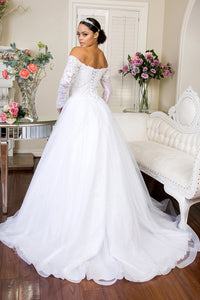 Alondra Wedding Dress Long Sleeve Off the Shoulder Neckline Bridal Gown 2601937HHR-White