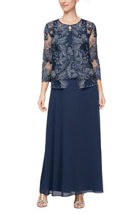 Amanda Formal Dress with Lace Jacket Mothers Gown 94081122422THR-Navy SAMPLE IN STORE