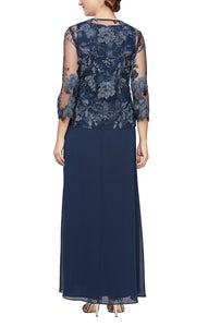 Amanda Formal Dress with Lace Jacket Mothers Gown 94081122422THR-Navy SAMPLE IN STORE