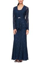 Load image into Gallery viewer, Bernadette Formal Dress Long Lace Jacket with Dress Mothers Gown 94081122452TII-Navy SAMPLE IN STORE
