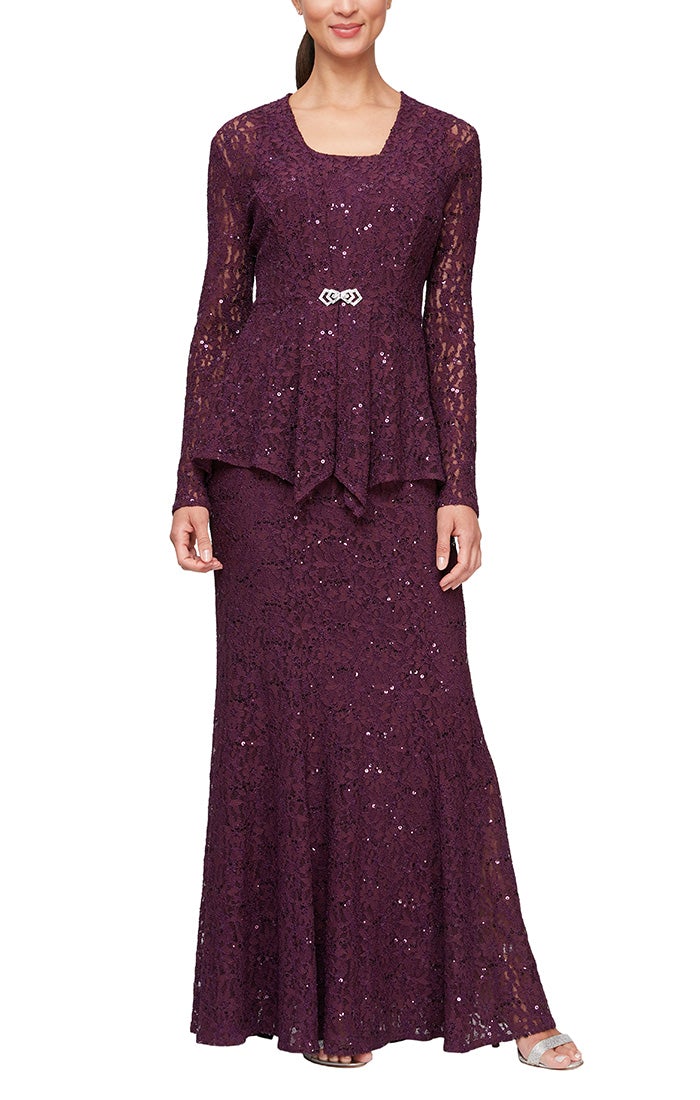 Bernadette Formal Dress Long Lace Jacket with Dress Mothers Gown 94081122452TII-Raisin SAMPLE IN STORE