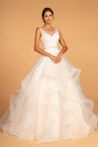 Bonnie Wedding Dress Scoop Neckline with Multi-Layer Skirt G2599HKR-Ivory/champagne