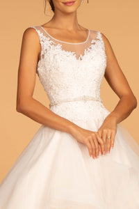 Bonnie Wedding Dress Scoop Neckline with Multi-Layer Skirt G2599HKR-Ivory/champagne