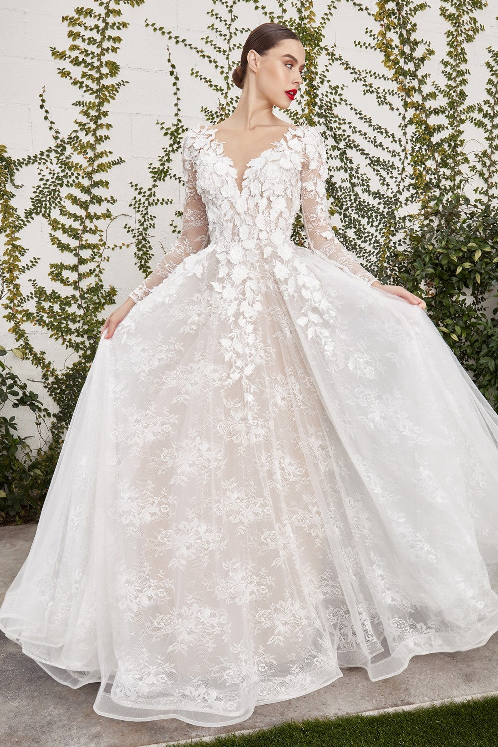 Brianna Long Sleeve Floral Lace Wedding Dress 7401067HKR Modern