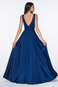 Elliot Satin V Neck Aline Skirt Bridesmaid Dress 7407469AR-Navy