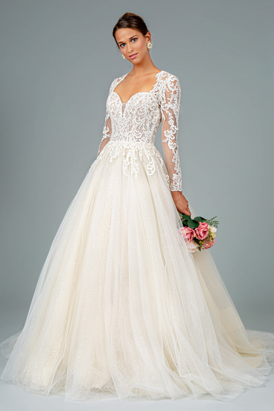 Camille Wedding Dress Long Sleeve Sweetheart Neckline Bridal Gown 2601804HER-Ivory SAMPLE IN STORE
