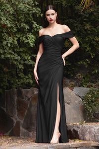Dawn Bridesmaid Dress with Off the Shoulder Collar with Skirt Slit 7401050WR-Black
