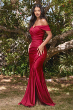 Load image into Gallery viewer, Dawn Bridesmaid Dress with Off the Shoulder Collar with Skirt Slit 7401050WR-Burgundy
