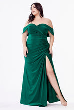Load image into Gallery viewer, Dawn Bridesmaid Dress with Off the Shoulder Collar with Skirt Slit 7401050WR-Emerald
