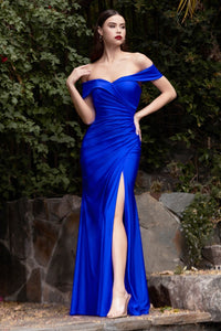 Dawn Bridesmaid Dress with Off the Shoulder Collar with Skirt Slit 7401050WR-Royal