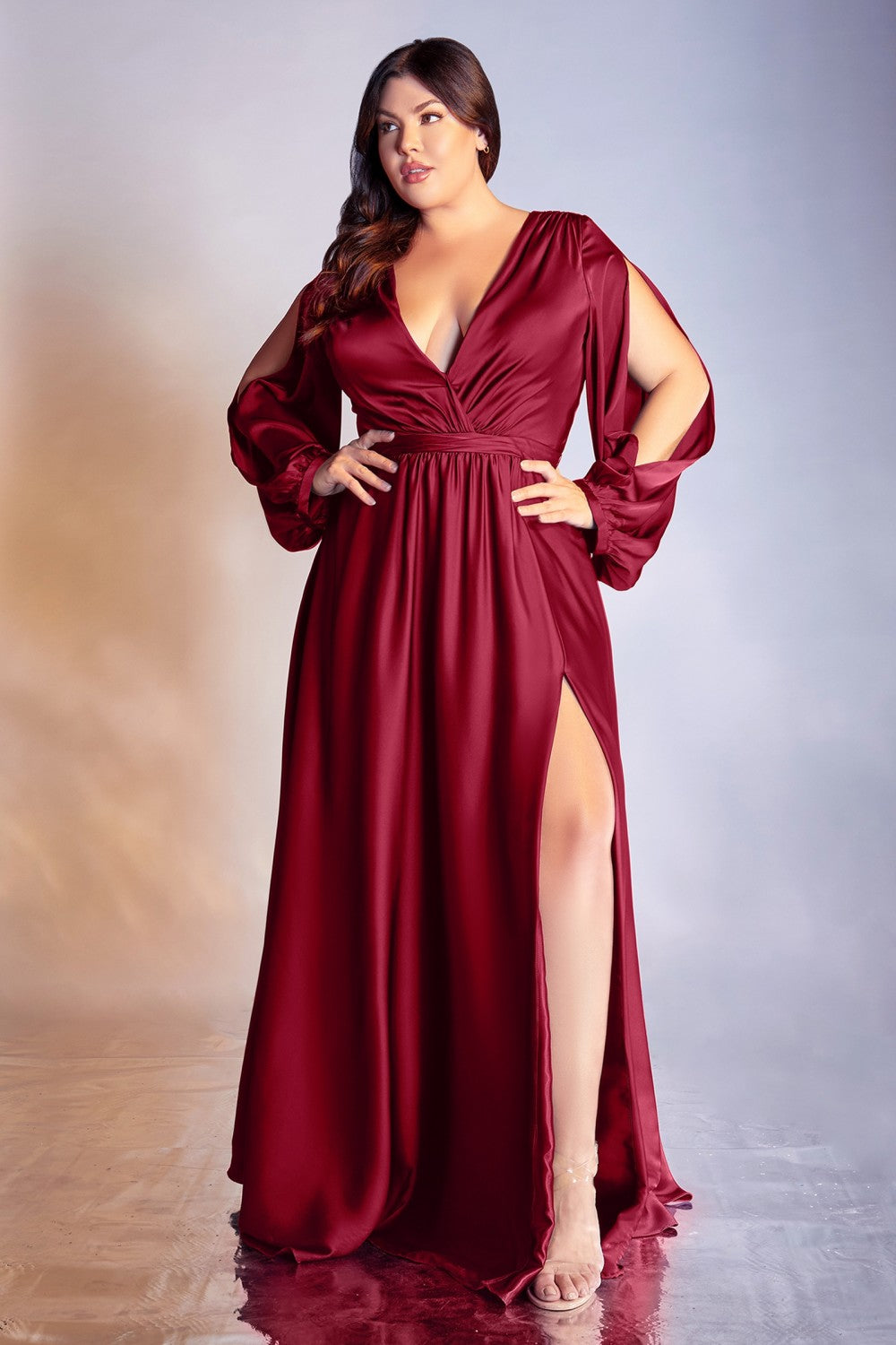 Doreen Long Sleeve Bridesmaid Dress in Burgundy Doreen 7407475KK-Burgundy