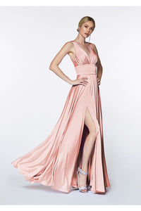 Elliot Satin V Neck Aline Skirt Bridesmaid Dress 7407469AR-Blush