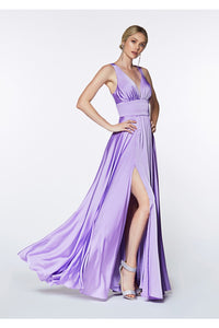 Elliot Satin V Neck Aline Skirt Bridesmaid Dress 7407469AR-Lavender