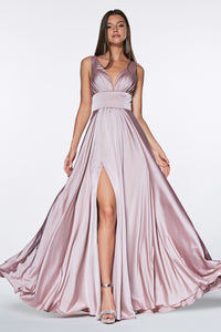 Elliot Satin V Neck Aline Skirt Bridesmaid Dress 7407469AR-Mauve