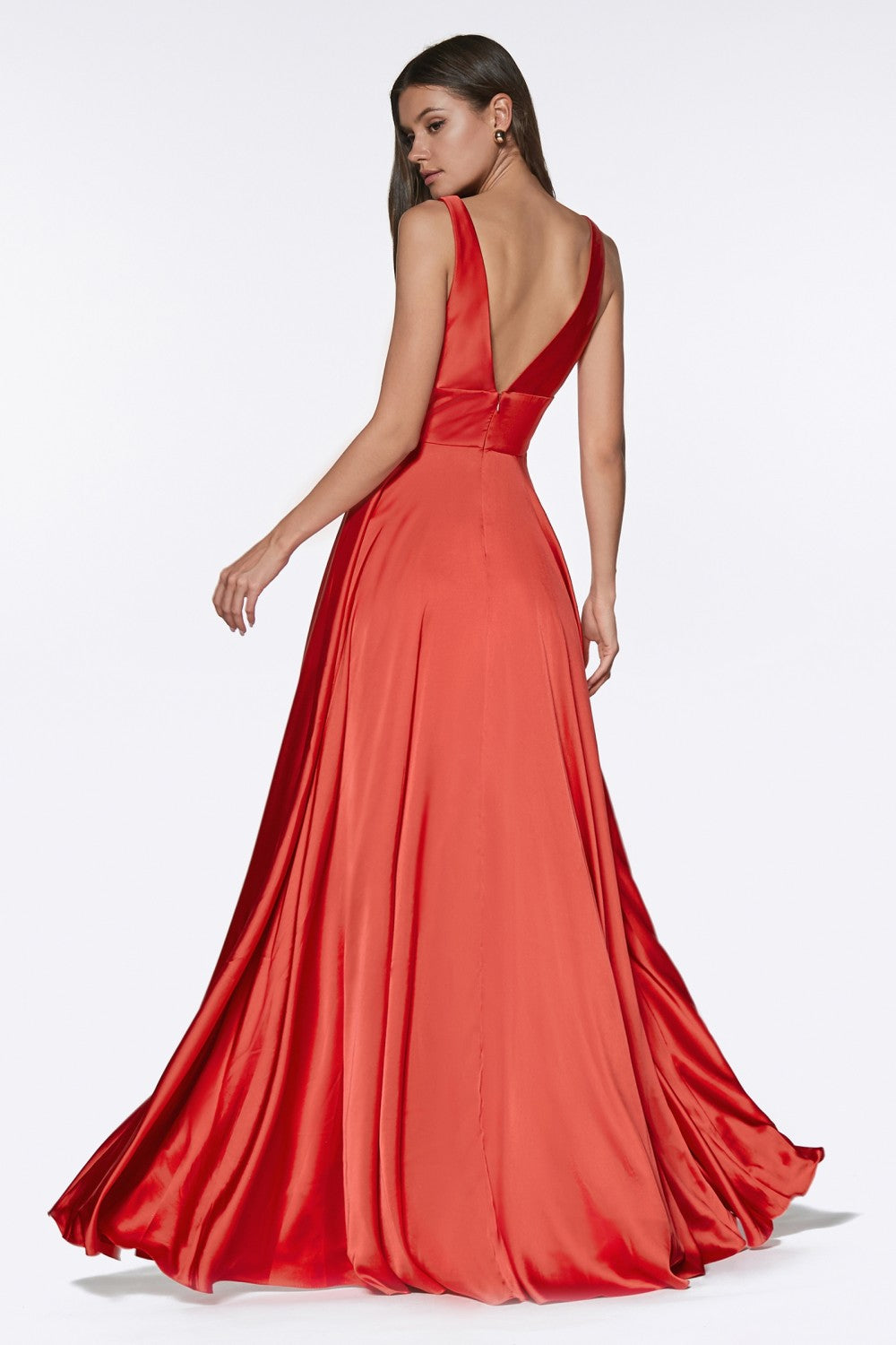 Elliot Satin V Neck Aline Skirt Bridesmaid Dress 7407469AR-Red