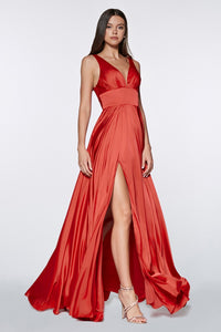 Elliot Satin V Neck Aline Skirt Bridesmaid Dress 7407469AR-Red