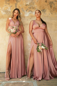 Elliot Satin V Neck Aline Skirt Bridesmaid Dress 7407469AR-RoseGold