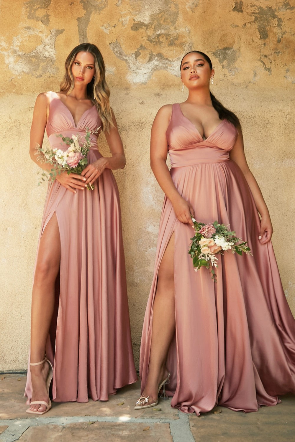 Elliot Satin V Neck Aline Skirt Bridesmaid Dress 7407469AR-RoseGold