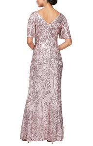 Garden Sequin Dress with Flutter Sleeve Mothers Dress 9408196611TIR-Blush SAMPLE IN STORE