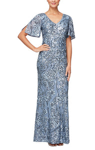 Garden Sequin Dress with Flutter Sleeve Mothers Dress 9408196611TIR-Hydrangea SAMPLE IN STORE