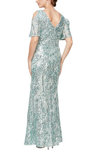 Garden Sequin Dress with Flutter Sleeve Mothers Dress 9408196611TIR-IceSage SAMPLE IN STORE