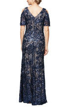 Load image into Gallery viewer, Garden Sequin Dress with Flutter Sleeve Mothers Dress 9408196611TIR-Navy-Nude

