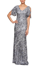 Load image into Gallery viewer, Garden Sequin Dress with Flutter Sleeve Mothers Dress 9408196611TIR-Silver SAMPLE IN STORE
