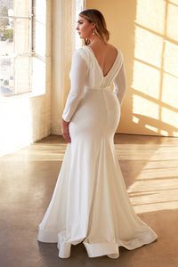 Hayley Wedding Dress Body Hugging Long Sleeve Gown 740169XR-White SAMPLE IN STORE