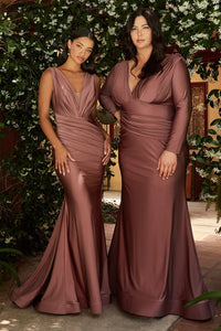 Hayley Long Sleeve Sexy Fitted Gown Bridesmaid Dress 740168XR-DarkMauve
