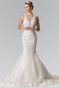 Irene Wedding Dress Sheer Neck and Back Mermaid Bridal Gown 2602369IRR-Ivory SAMPLE IN STORE
