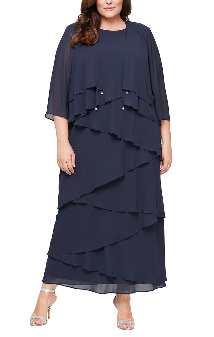 Joleen Formal Dress Long Tiered Dress with Jacket Mothers Gown 9408192001TIR-Navy