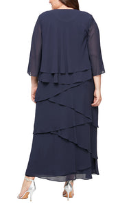Joleen Formal Dress Long Tiered Dress with Jacket Mothers Gown 9408192001TIR-Navy