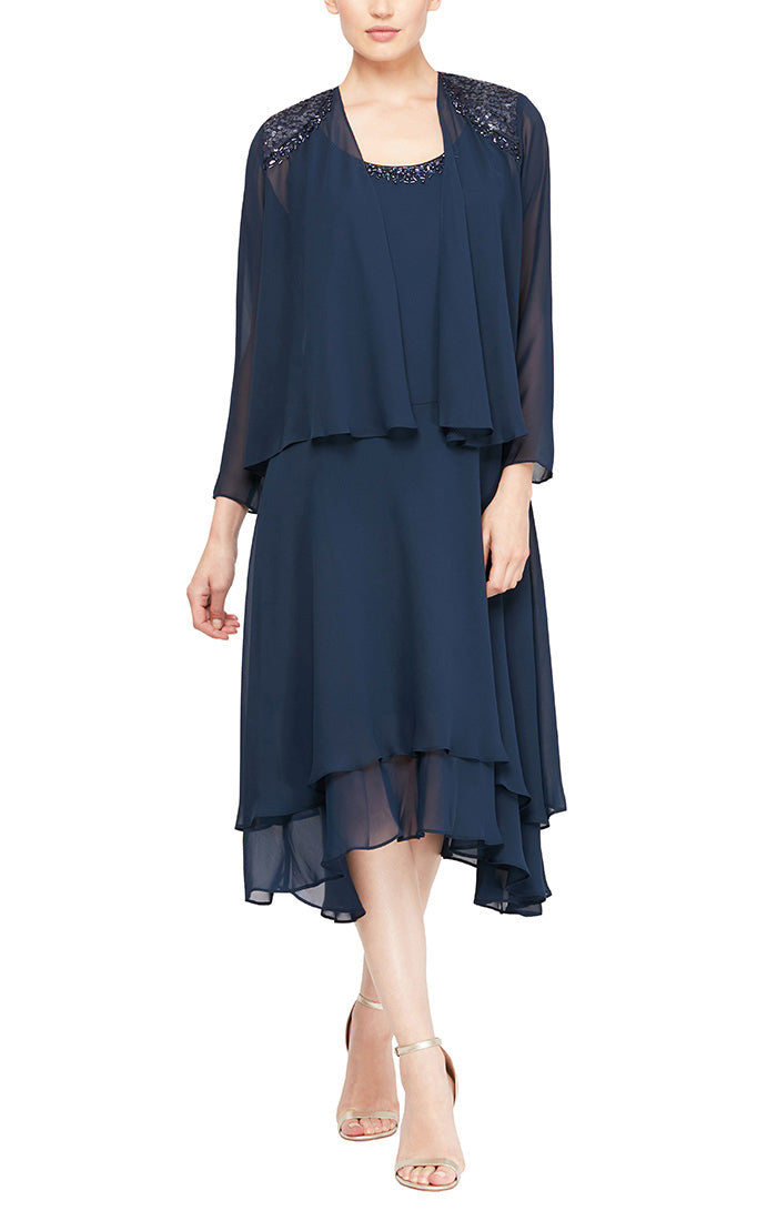 Jackie Formal Dress with Short Skirt and Jacket Mothers Dress 940116184AK-Navy