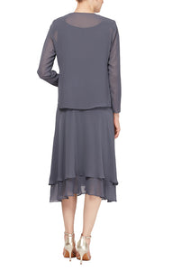 Jackie Formal Dress with Short Skirt and Jacket Mothers Dress 940116184AK-Steel