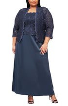 Load image into Gallery viewer, Jill Lace &amp; Satin Gown with Scalloped Lace Jacket 9401121198TRW-Midnight Available in Plus and PetiteSizes  SAMPLE IN STORE
