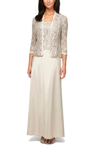 Jill Lace & Satin Gown with Scalloped Lace Jacket 9401121198TRW-Taupe SAMPLE IN STORE