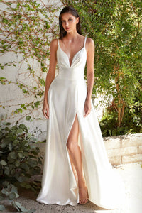 Joanna Wedding Dress Plain Satin A-line Skirt with front Slit 740903KR-OffWhite