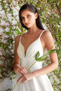 Joanna Wedding Dress Plain Satin A-line Skirt with front Slit 740903KR-OffWhite