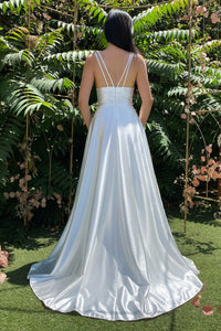 Joanna Wedding Dress Plain Satin A-line Skirt with front Slit 740903KR-OffWhite