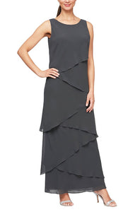 Joleen Formal Dress Long Tiered Dress with Jacket Mothers Gown 9408192001TIR-Charcoal