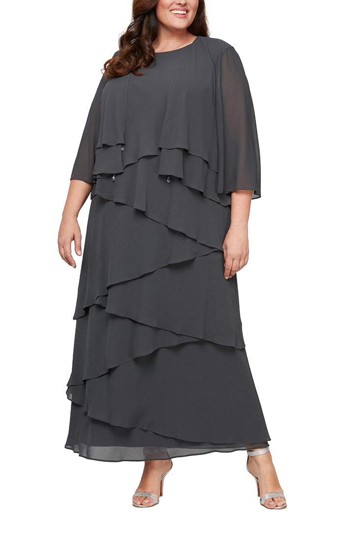 Joleen Formal Dress Long Tiered Dress with Jacket Mothers Gown 9408192001TIR-Charcoal