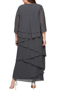 Joleen Formal Dress Long Tiered Dress with Jacket Mothers Gown 9408192001TIR-Charcoal