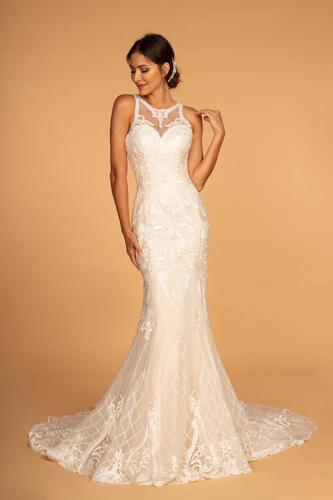 Kelly Wedding Dress Halter Neckline with Keyhole Back 2602598IRR-Ivory/champagne SAMPLE IN STORE