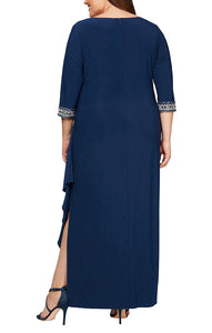 LeeAnne Formal Dress with 3/4 Beaded Cuff Sleeves Mothers Gown 9401351416TTR-Cobalt SAMPLE IN STORE