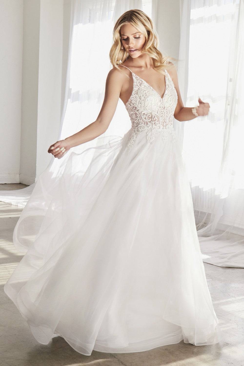 Leesa Sheer Bodice with Full Skirt Wedding Gown 740897XR-SoftWhite SAMPLE IN STORE