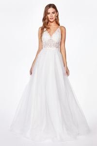Leesa Sheer Bodice with Full Skirt Wedding Gown 740897XR-SoftWhite SAMPLE IN STORE
